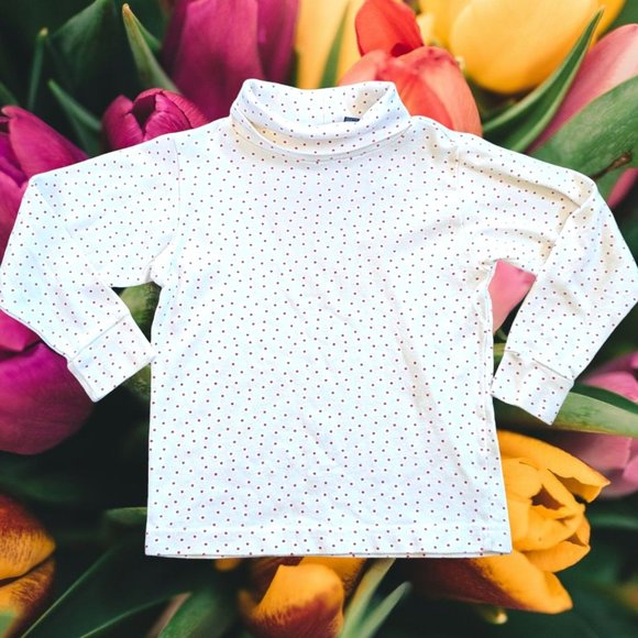 Vintage Other - Vintage 90s Honors White Pink Polka Dot Turtle Neck Girls 6/ 6X